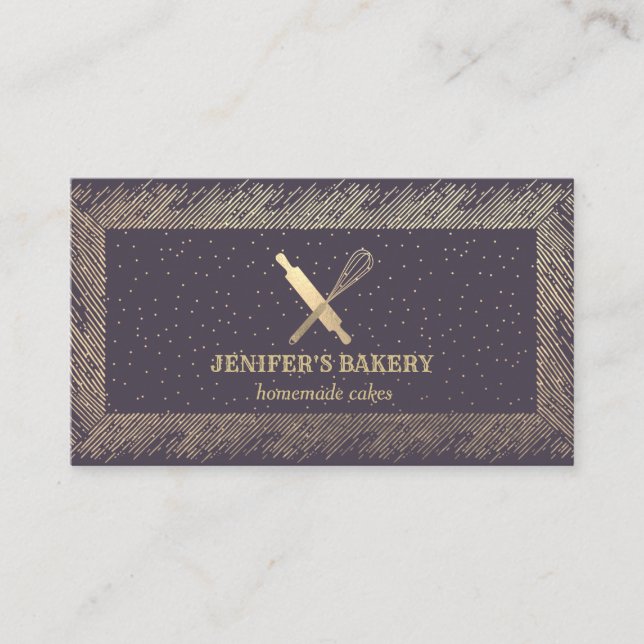 Professional gold rolling pin whisk chef bakery business card (Front)