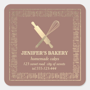 Professional gold rolling pin whisk chef bakery square sticker
