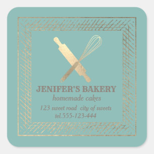 Professional gold rolling pin whisk chef bakery square sticker
