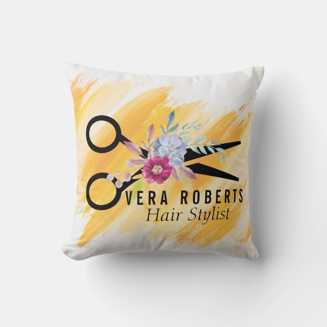 Professional Gold Scissor & Beauty Salon floral Cushion (Front)