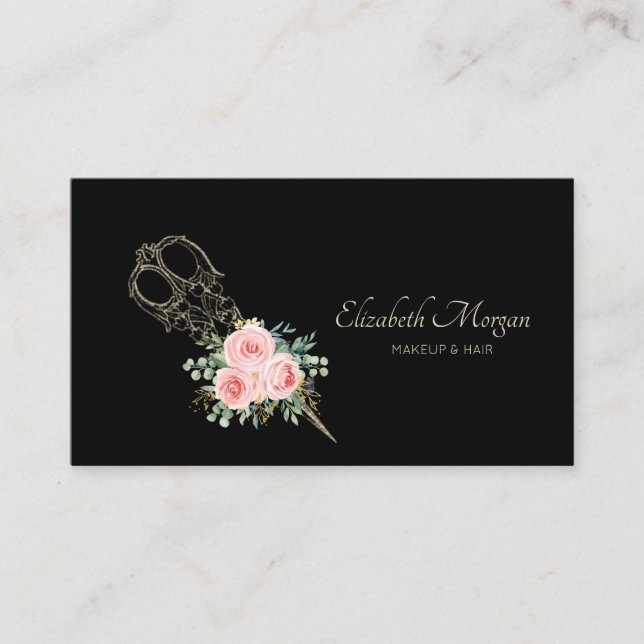 Professional Gold Scissors Flowers Business Card (Front)