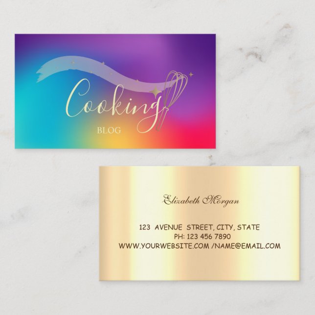 Professional,Gold Stars,Whisk,Cooking Holographic Business Card (Front/Back)