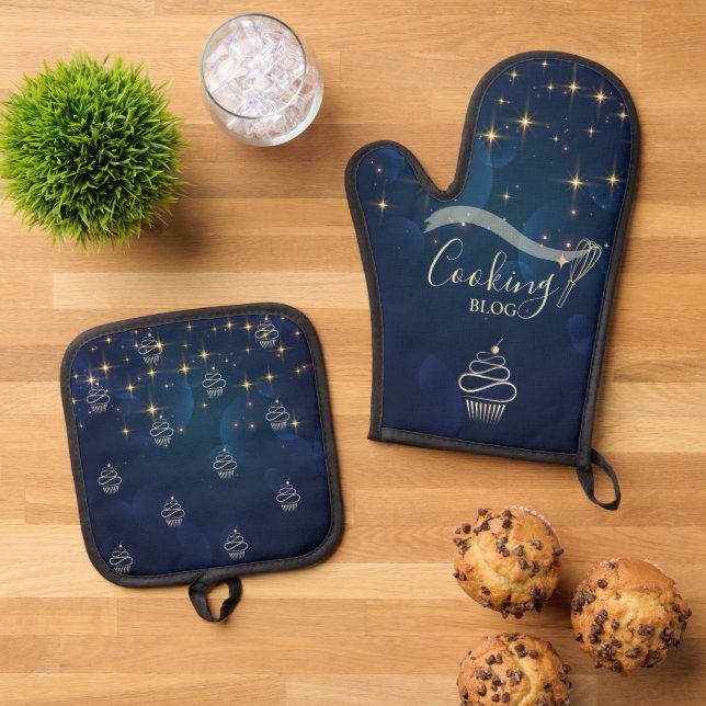  Professional,Gold Stars,Whisk,Cupcake,Cooking  Oven Mitt & Pot Holder Set (Top Down)