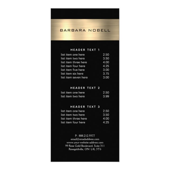 Professional Gold Stripe Service Menu (Front)