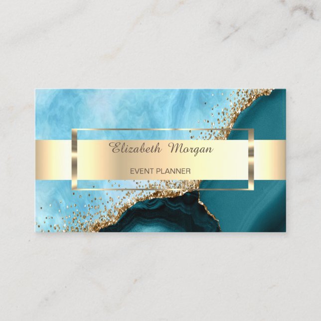  Professional Gold Stripe Turquoise Marble Business Card (Front)