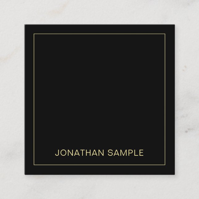 Professional Gold Text Name Elegant Black Template Square Business Card (Front)