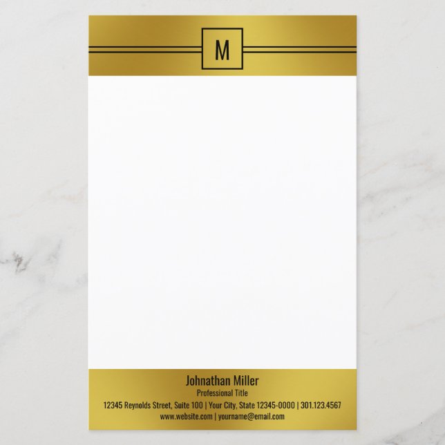 Professional Gold White Black Monogram Business (Front)
