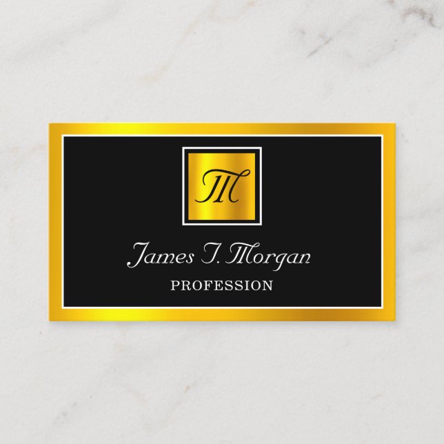 Professional Golden Frame Logo Black Monogram Business Card (Front)