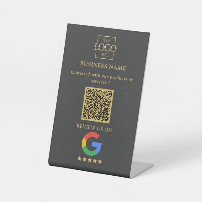 Professional Google Reviews QR Code Business Logo Pedestal Sign (Front)