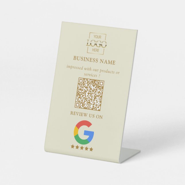 Professional Google Reviews QR Code Business Logo Pedestal Sign (Front)