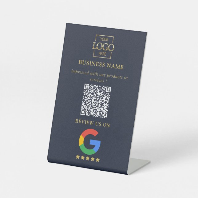 Professional Google Reviews QR Code Business Logo Pedestal Sign (Front)