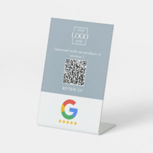 Professional Google Reviews QR Code Business Logo Pedestal Sign