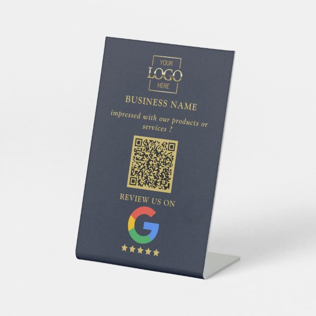 Professional Google Reviews QR Code Business Logo Pedestal Sign (Front)