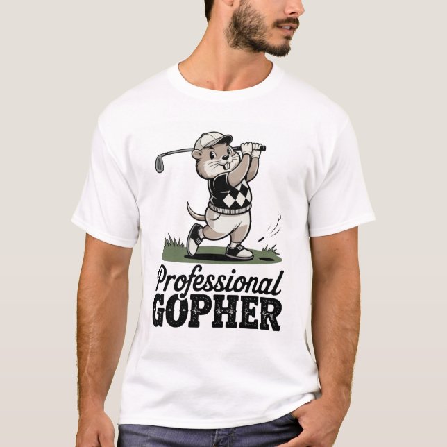 Professional Gopher – Retro Golf Illustration T-Shirt (Front)