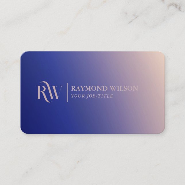Professional Gradient Faux Rose Gold and Navy Blue Business Card (Front)