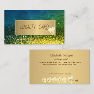Professional Green Bokeh,Frame,Gold Hearts Loyalty Card