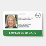 Professional Green Company Logo Employee Photo ID Badge<br><div class="desc">Corporate photo ID badge in a horizontal layout. This simple yet professional design features "Employee ID Card" in white over a green border on the bottom and may be changed to your business name, title or any other text you wish. The template is personalised with your logo, company name, tagline,...</div>