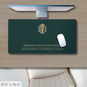 Professional Green Gold Geometric Logo Desk Mat