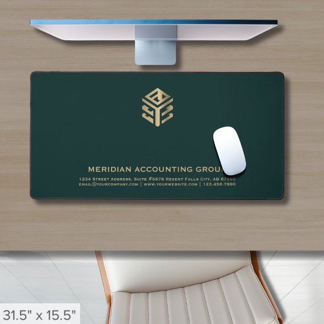Professional Green Gold Geometric Logo Desk Mat (Creator Uploaded)