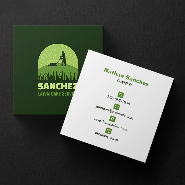 Professional Green Lawn Care Gardening Mowing Square Business Card (Creator Uploaded)