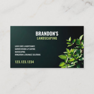 Professional Green Leaves Dark Background Gardener Business Card