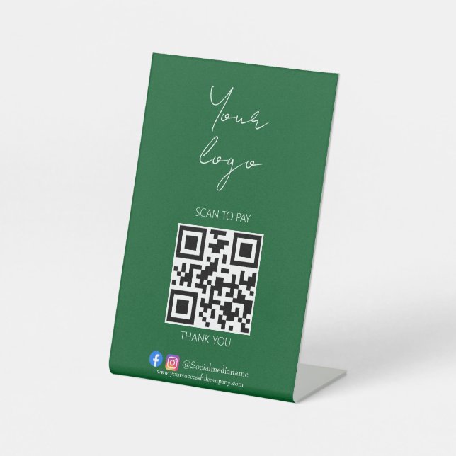Professional green logo QR code Pedestal Sign (Front)