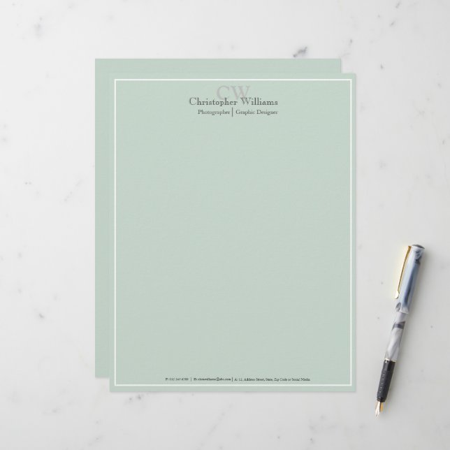 Professional Green Minimalist Custom Letterhead (Front/Back In Situ)
