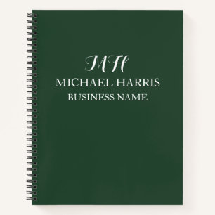 Professional Green Monogram Initial Business Notebook