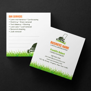 Professional Green Orange Lawncare Landscaping Mow Square Business Card