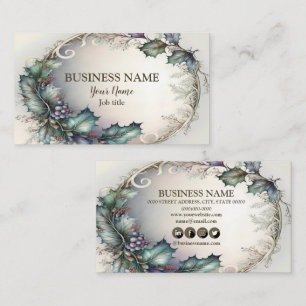 Professional Green Purple Leaves Rustic Elegant Business Card