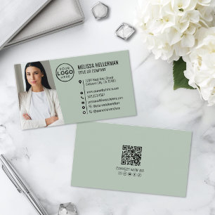 Professional Green QR Code Photo Logo Business Card