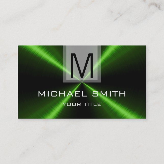 Professional Green Stainless Steel Metal Monogram Business Card (Front)