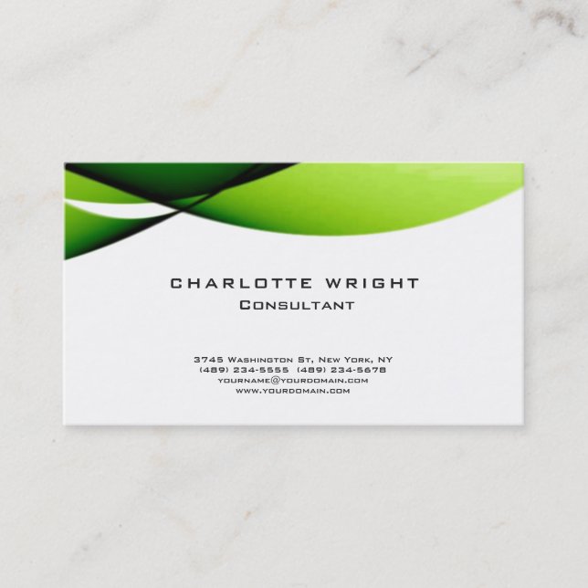 Professional Green White Modern Minimalist Design Business Card (Front)