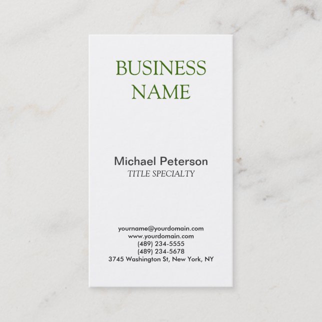 Professional Green White Vertical Business Card (Front)