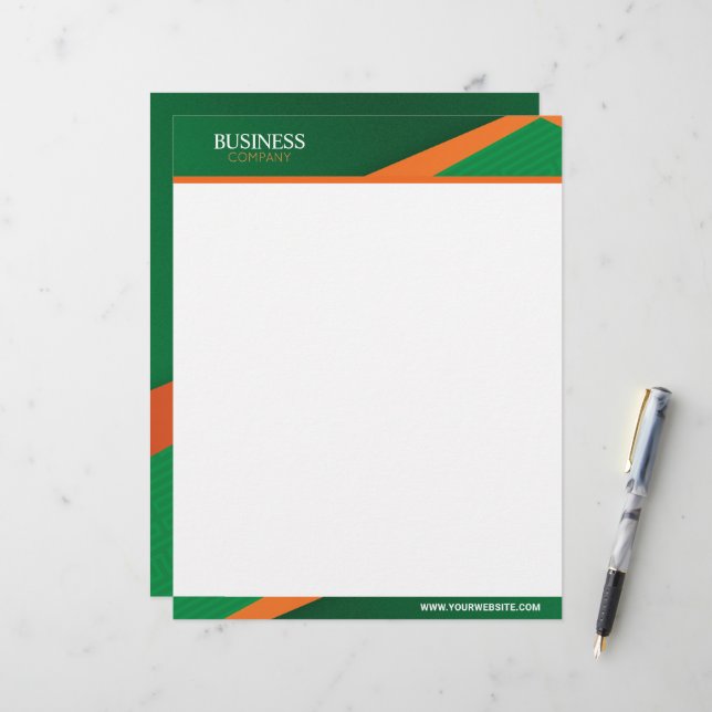 Professional Green with Orange Stripe Corporate Custom Letterhead (Front/Back In Situ)