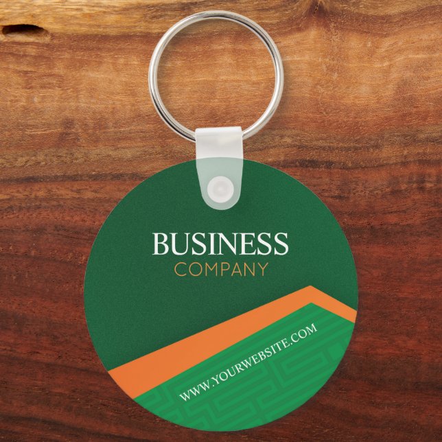 Professional Green with Orange Stripe Corporate Key Ring (Front)