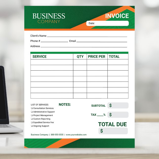 Professional Green with Orange Stripe Invoice Form Notepad (Creator Uploaded)