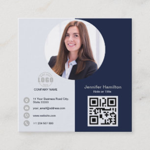 Professional Grey add your Photo QR Code Square Bu Square Business Card
