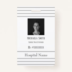 Professional Grey and White Lined Hospital ID ID Badge