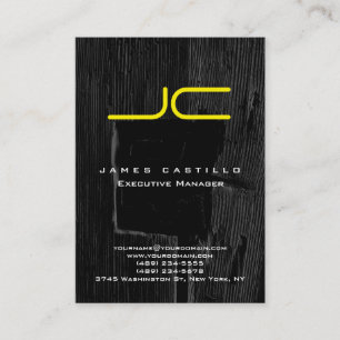 Professional Grey Black Wood Yellow Monogram Business Card
