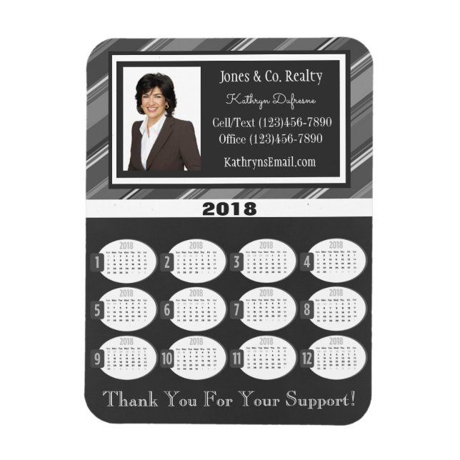 Professional Grey Business 2018 Calendar w/Photo Magnet (Vertical)