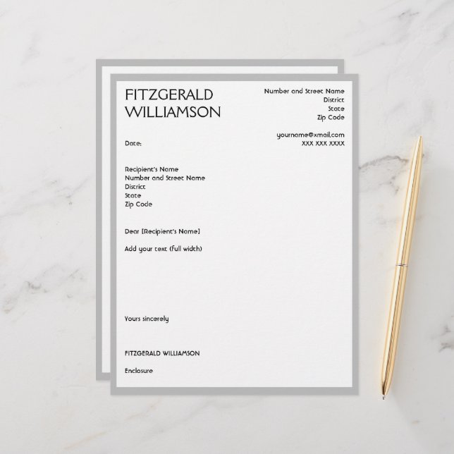Professional Grey Custom Custom Letterhead (Front/Back In Situ)