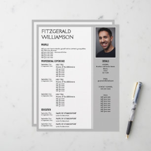 Professional Grey Custom Photo RESUME  Letterhead