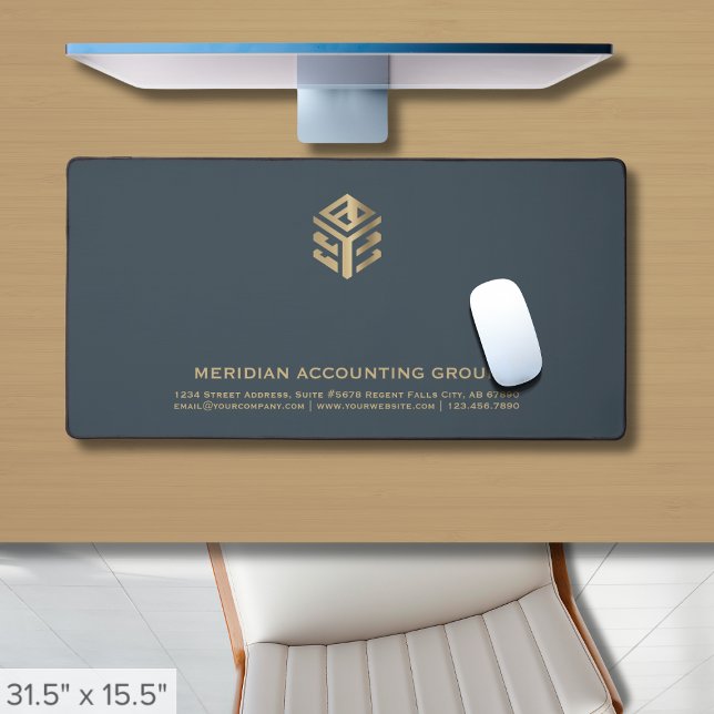 Professional Grey Gold Geometric Logo Desk Mat (Creator Uploaded)