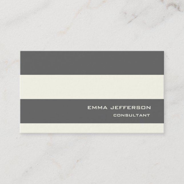 Professional Grey Ivory Stripes Trendy Style Business Card (Front)