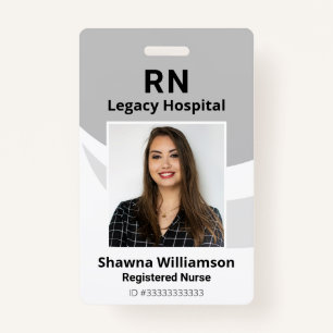 Professional Grey Medical ID Badge with Bar Code