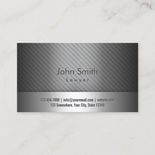 Professional Grey Metal Lawyer Business Card (Front)