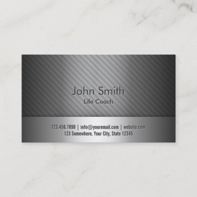 Professional Grey Metal Life Coach Business Card (Front)
