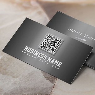 Professional Grey Metallic QR Code Business Card