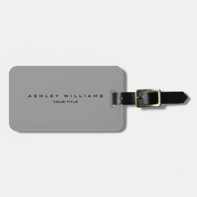 Professional grey modern plain  luggage tag (Front Horizontal)